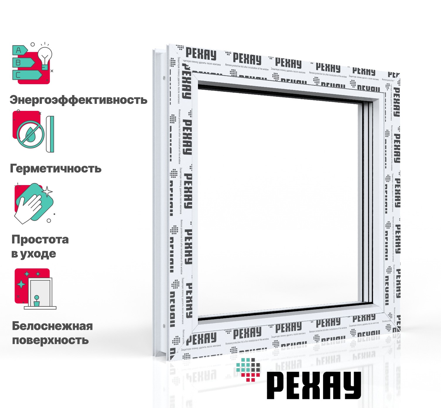 Пластиковое окно РЕХАУ EXPERIENCE GRAZIO профиль 70 мм, 500х500 мм (ВхШ) одностворчатое, глухое, энергосберегающий двухкамерный стеклопакет, белое