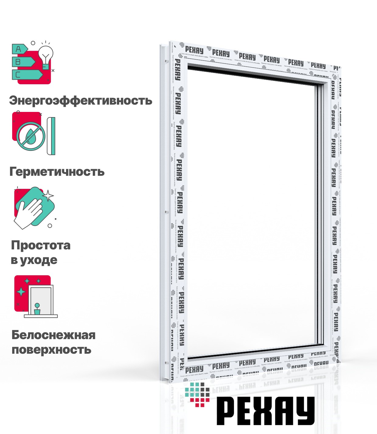 Пластиковое окно РЕХАУ EXPERIENCE GRAZIO профиль 70 мм, 600х500 мм (ВхШ) одностворчатое, глухое, энергосберегающий двухкамерный стеклопакет, белое