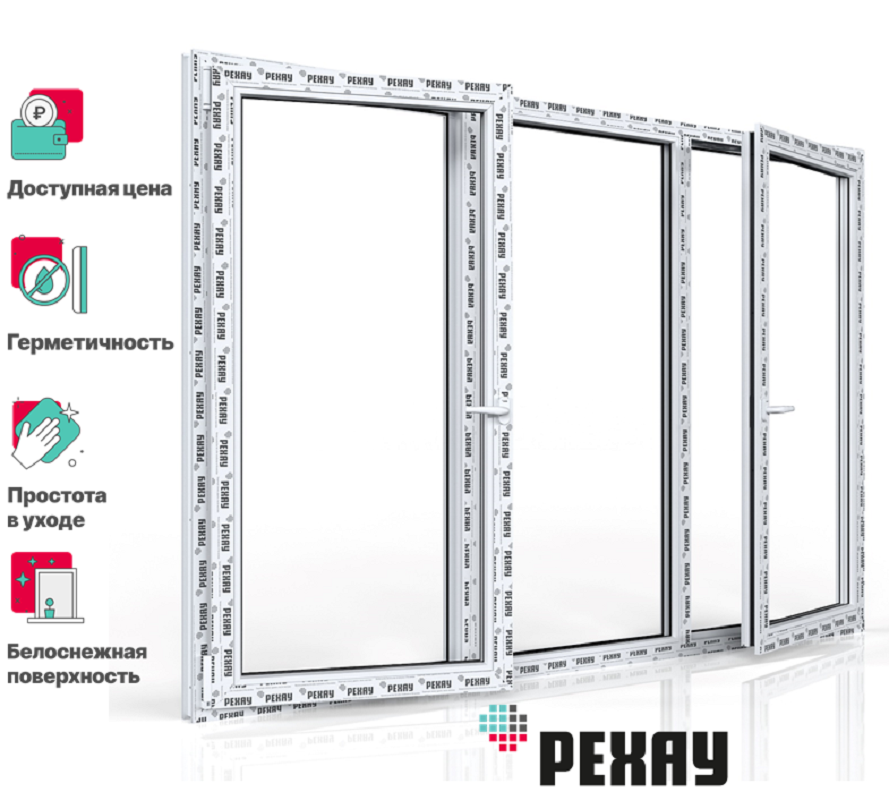 Пластиковое окно РЕХАУ EXPERIENCE BLITZ 1000х2000 мм (ВхШ) трехстворчатое, поворотно-откидное левое / глухое / поворотно-откидное правое, однокамерный стеклопакет, белое