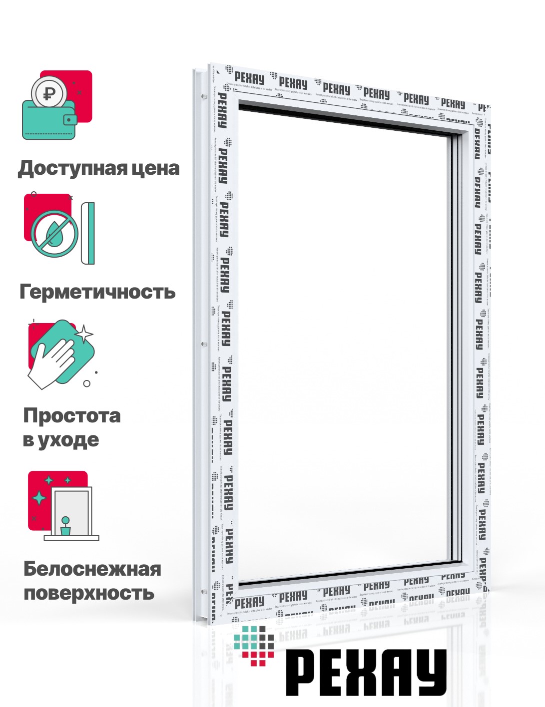 Пластиковое окно РЕХАУ EXPERIENCE GRAZIO профиль 70 мм, 600х400 мм (ВхШ) одностворчатое, глухое, энергосберегающий двухкамерный стеклопакет, белое