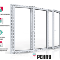 Пластиковое окно РЕХАУ EXPERIENCE BLITZ 1300х1800 мм (ВхШ) трехстворчатое, поворотно-откидное левое / глухое / поворотно-откидное правое, однокамерный стеклопакет, белое